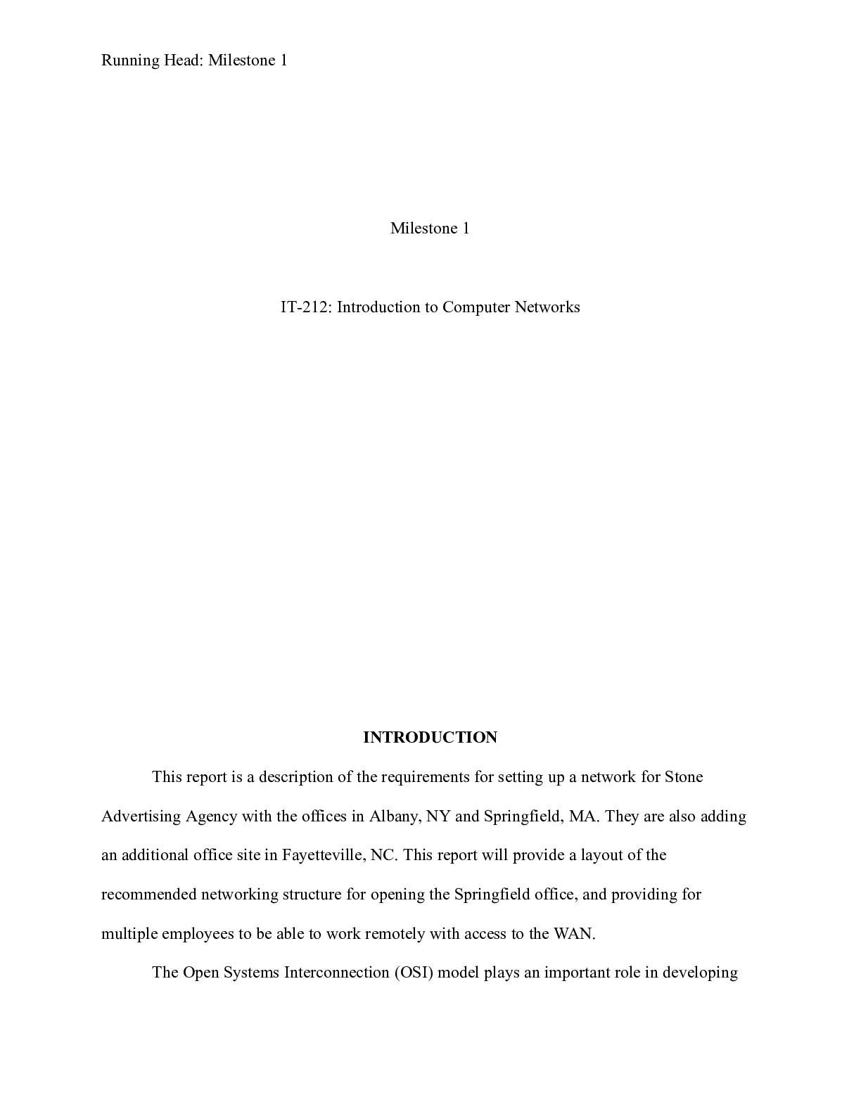 Preview image for IT-212 Introduction to Computer Networks Milestone| (1)    Milestone 1  IT-212: Introd